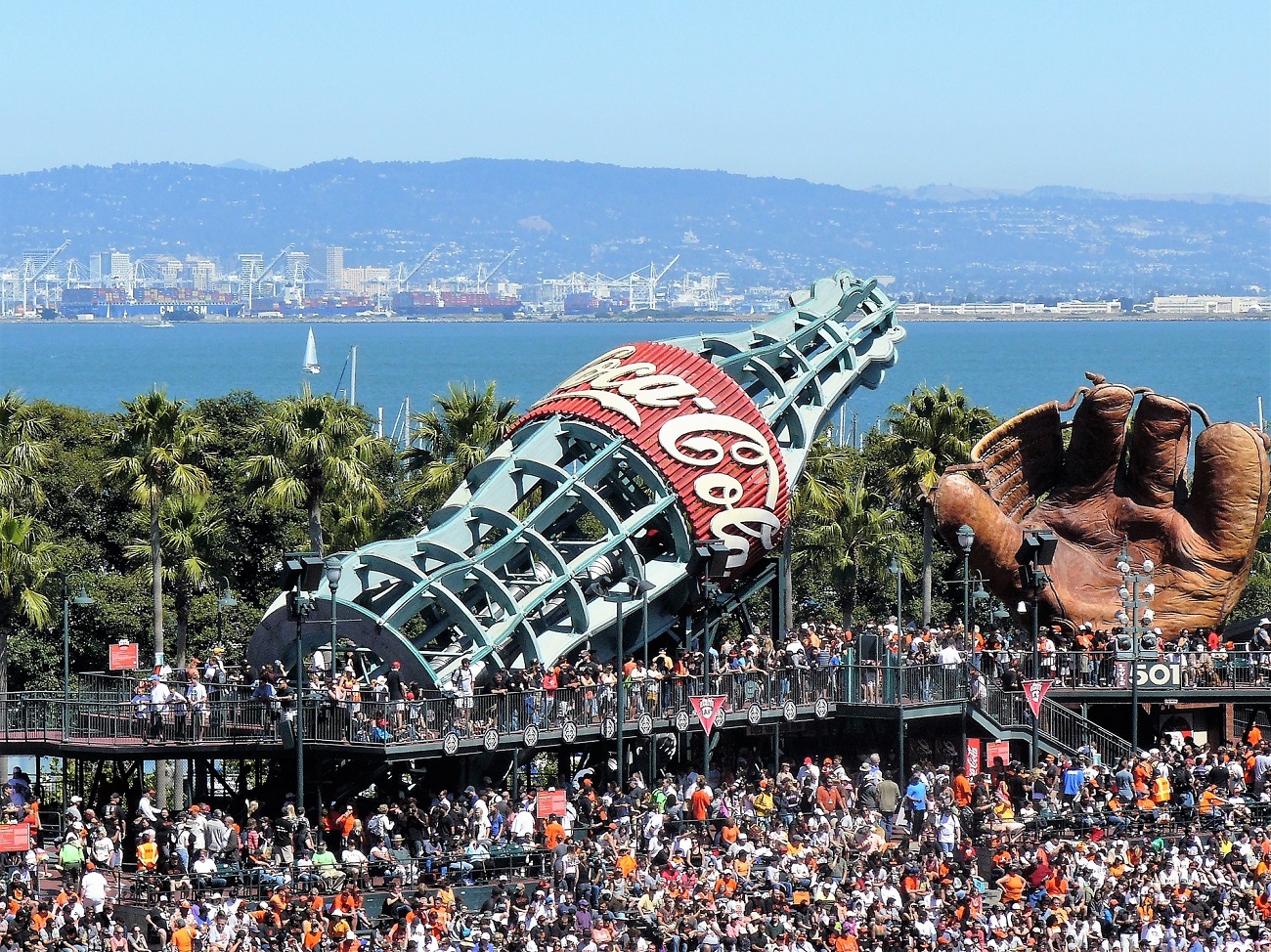 Giant Coke Bottle and Mitt at Oracle Park